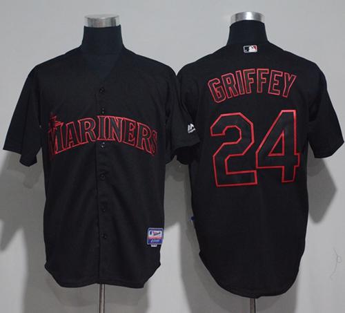 Mariners #24 Ken Griffey Black Strip Stitched MLB Jersey - Click Image to Close